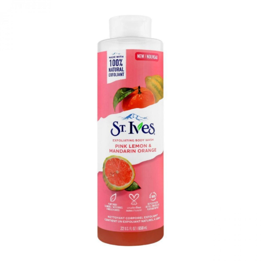 St. Ives Pink Lemon & Mandarin Orange Body Wash bottle for refreshing body care with citrus scent.