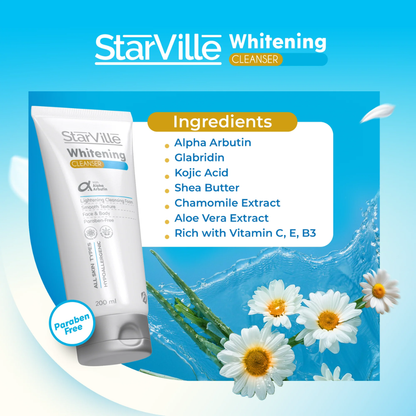 Starville Whitening Cleanser bottle for facial care, showing the product label and packaging design.