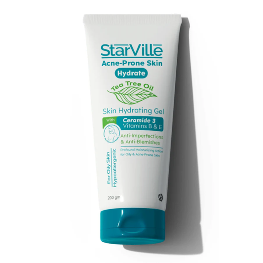 Starville acne-prone skin hydrating gel in a 200g jar, facial care product for hydration and skin soothing.