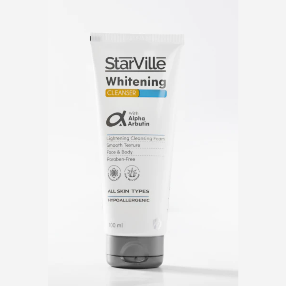 Starville Whitening Facial Cleanser in 100ml bottle, gentle skincare product for brightening and cleansing the skin.