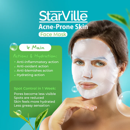 Starville acne-prone skin facial mask in a sleek container, designed for deep cleansing and skin calming treatment.
