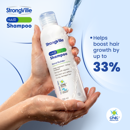 Strongville Extra Hair Shampoo 220 ml bottle with white label and navy cap, designed for healthy hair care.