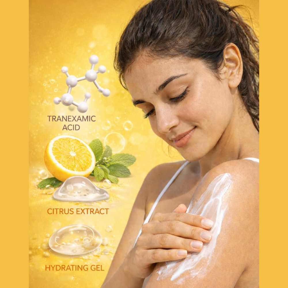 Tetra Glow sunscreen lotion 50g, facial care product, with SPF protection, showing the white lotion tube and branding.