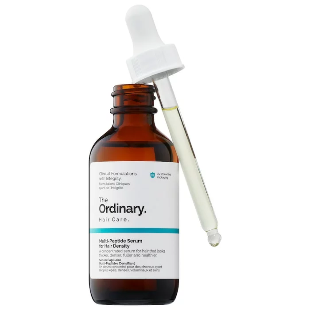 The Ordinary Multi Peptide Serum for Hair Density in a 60 ml bottle, showing the clear serum and product packaging.