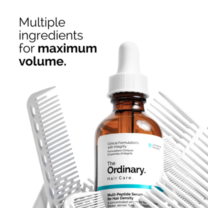 The Ordinary Multi Peptide Serum for Hair Density in a 60 ml bottle, showing the clear serum and product packaging.