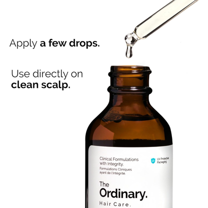 The Ordinary Multi Peptide Serum for Hair Density in a 60 ml bottle, featuring a clear liquid formula for hair thickening and scalp care.