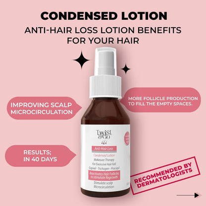 Twist & Go Excessive Hair Fall Anti-Hair Loss Lotion 100ml bottle with pump dispenser, designed to reduce hair fall and promote healthy hair.