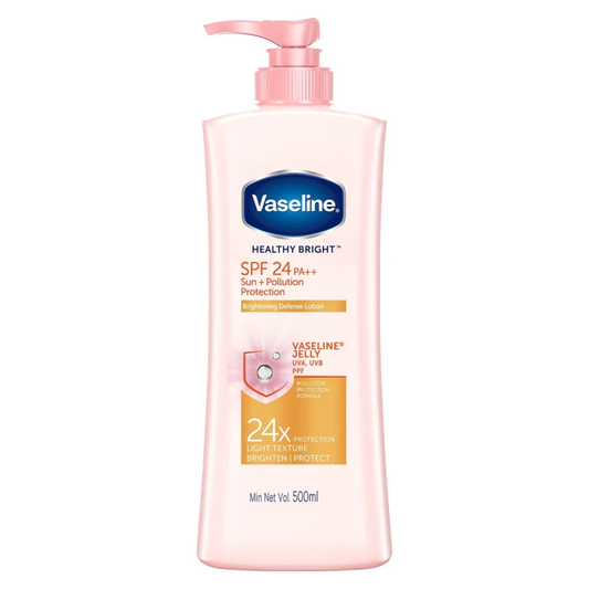 Vaseline Body Lotion Sun Protection 500 ml bottle, moisturizing body care with SPF for sun protection and skin hydration.