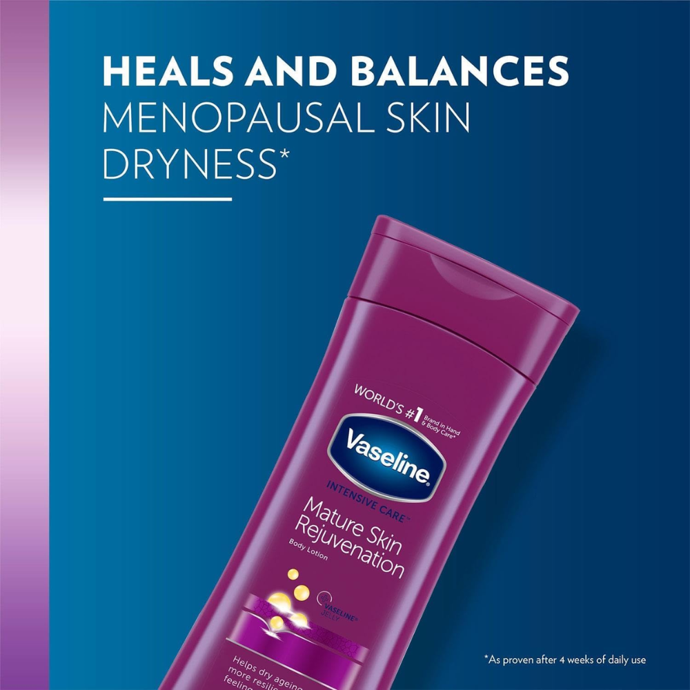 Vaseline Intensive Care Mature Skin Rejuvenation Body Lotion in a 400 ml bottle, featuring smooth, nourishing body care for mature skin.
