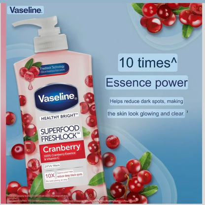Vaseline Super Food Freshlock Cranberry Body Lotion 500ml bottle with cranberry extract and hydrating formula for smooth skin