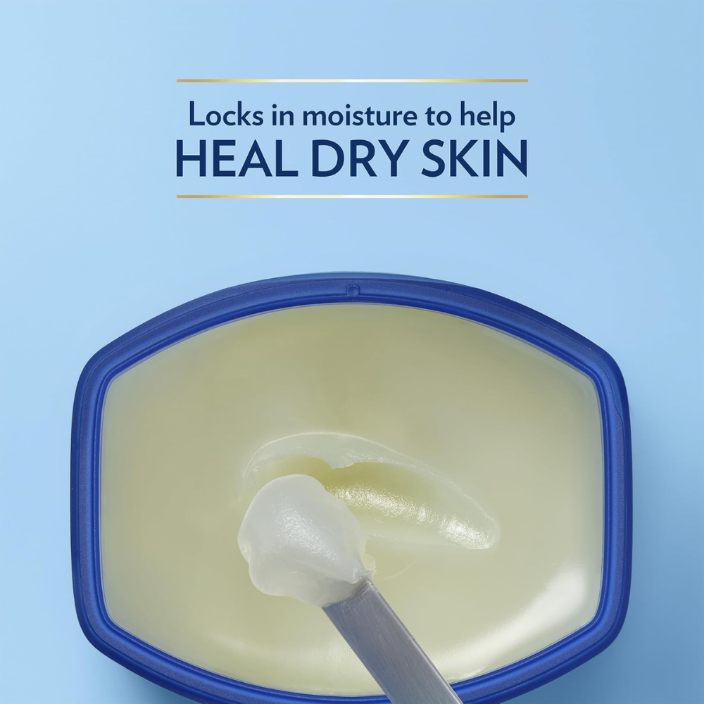 Vaseline petroleum jelly original for body care, showing a jar of Vaseline petroleum jelly on a clean surface.