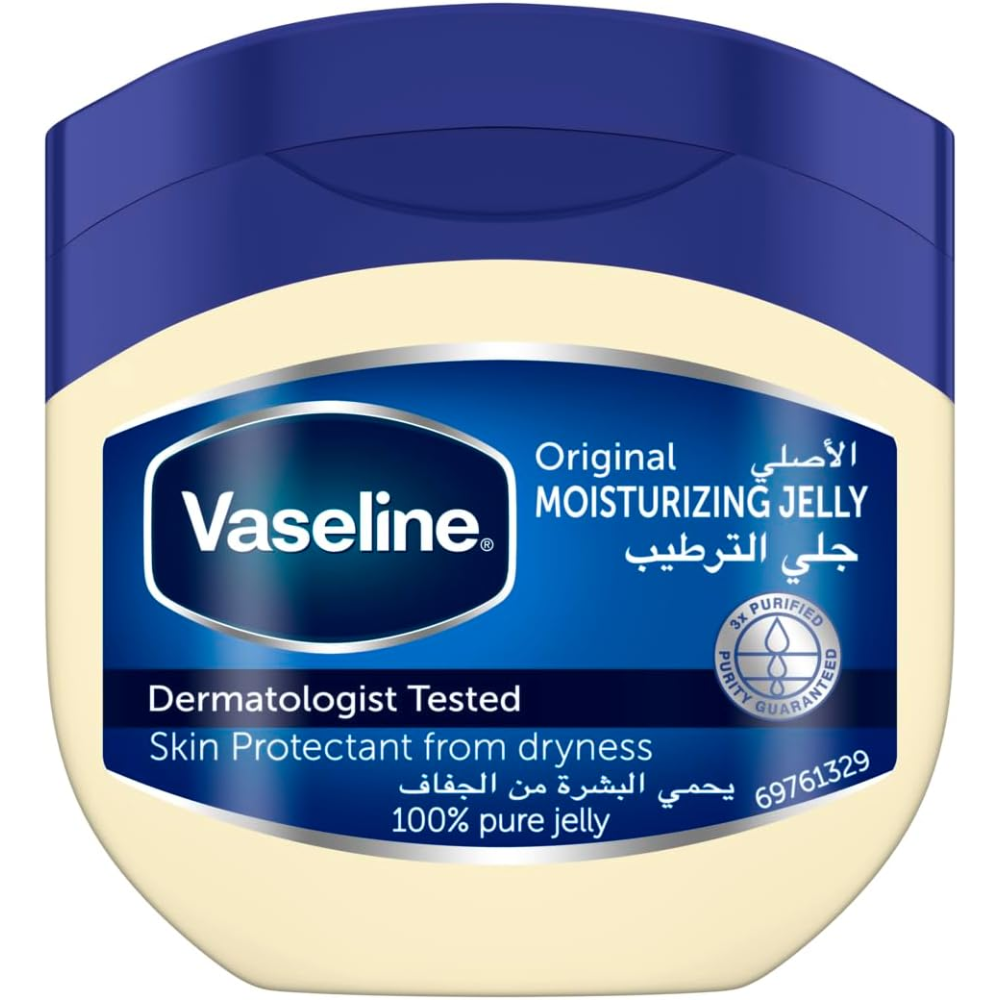 Vaseline petroleum jelly original for body care, showing a jar of Vaseline petroleum jelly on a white background.