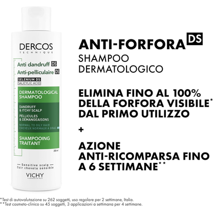 Vichy Dercos Anti-Dandruff DS Shampoo for Normal to Oily Hair 200ml | Selenium DS Shampoo for Dandruff-Prone Scalp