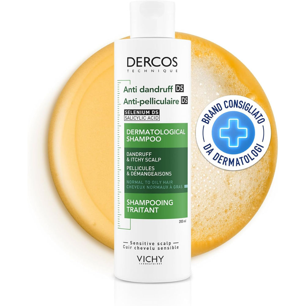 Vichy Dercos Anti-Dandruff DS Shampoo for Normal to Oily Hair 200ml | Selenium DS Shampoo for Dandruff-Prone Scalp