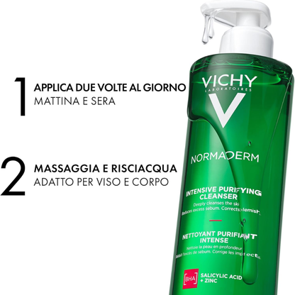 Vichy Normaderm Phytosolution Intensive Purifying Cleansing Gel in a 400ml bottle for facial skin care.