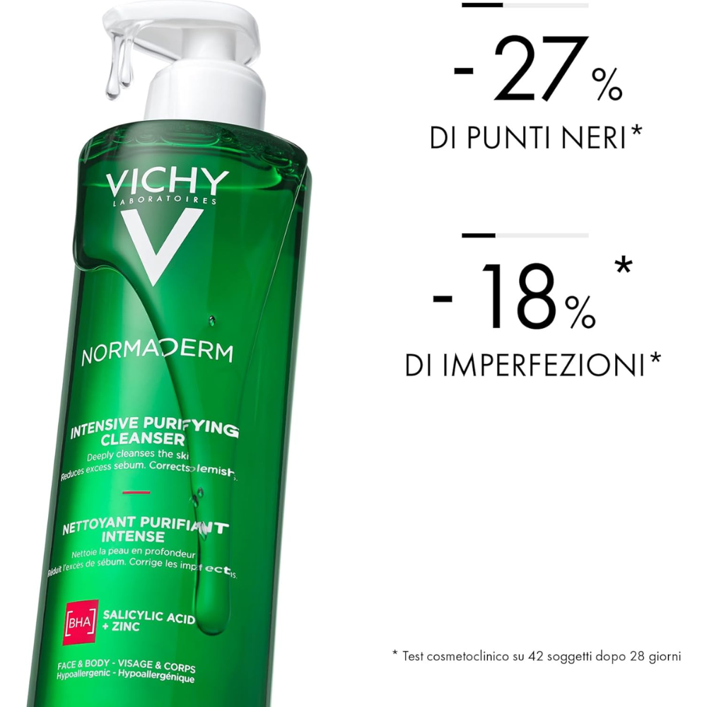 Vichy Normaderm Phytosolution Intensive Purifying Cleansing Gel in a 400ml bottle, designed for facial skin purification.