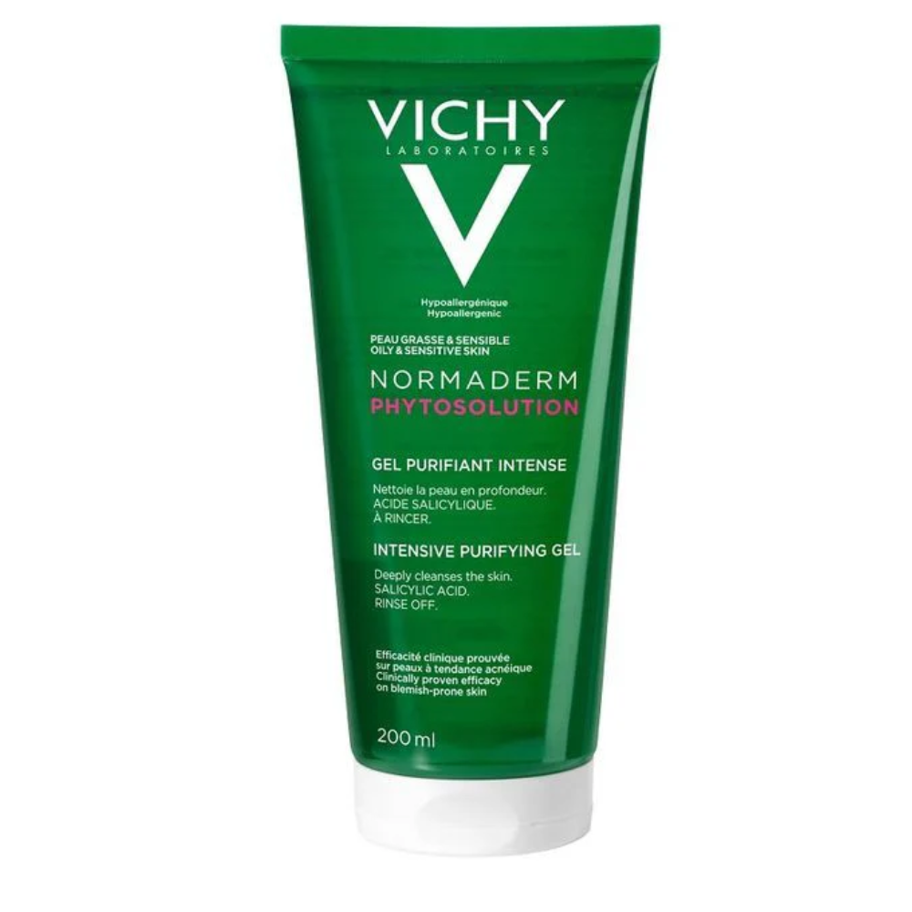Vichy Normaderm Phytosolution Intensive Purifying Cleansing Gel in 200ml bottle, facial care product for deep cleansing and skin clarity