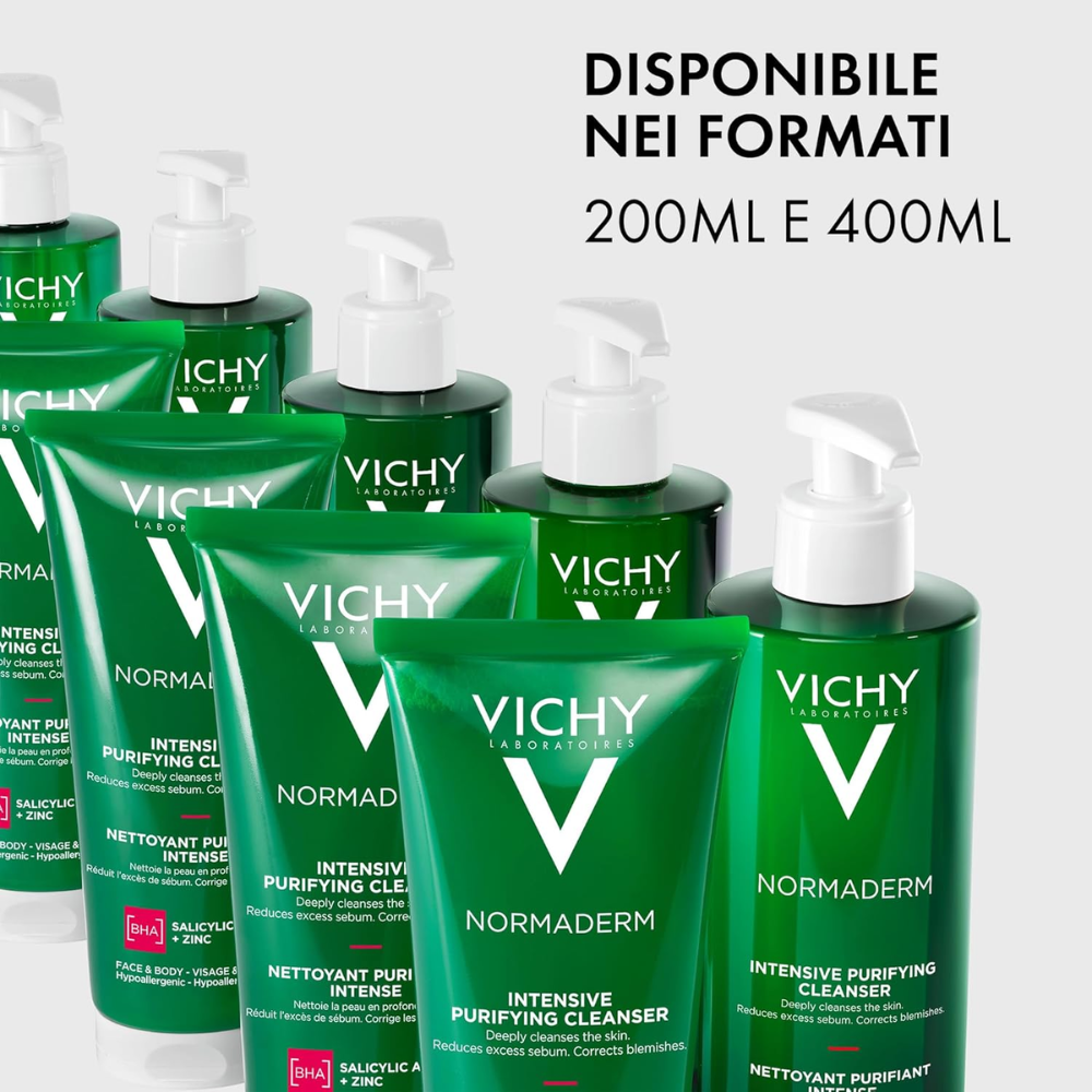 Vichy Normaderm Phytosolution Intensive Purifying Cleansing Gel in 200ml bottle for facial skin care and deep cleansing.