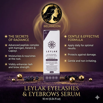 Leylak eyelash and eyebrow serum in a 10ml bottle, facial care product for enhancing lash and brow growth.