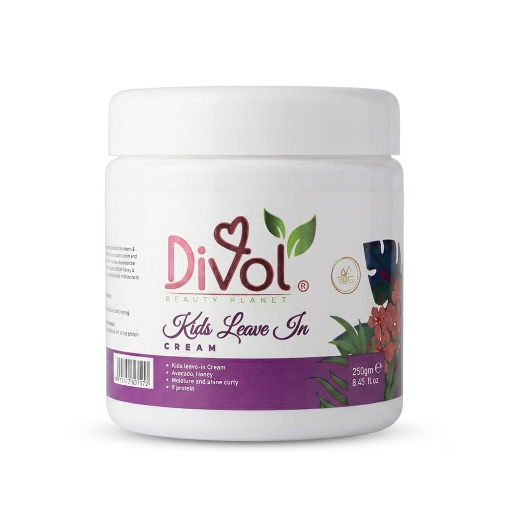 Divol Kids Leave-In Hair Cream with Avocado, 250g, moisturizing and detangling curly hair for babies, with a creamy, gentle texture.