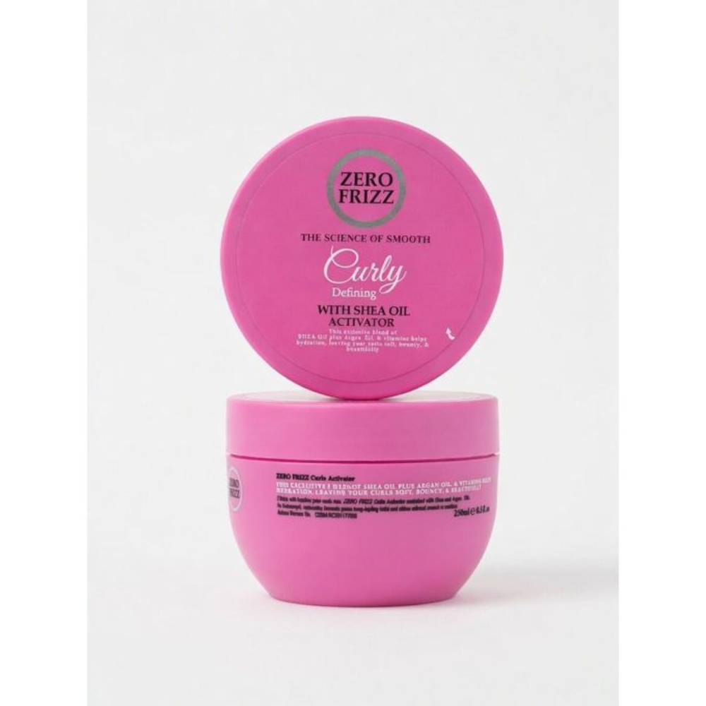 Zero Frizz Curly Defining Shea Oil in 250ml bottle, curly hair activator and frizz control hair care product.