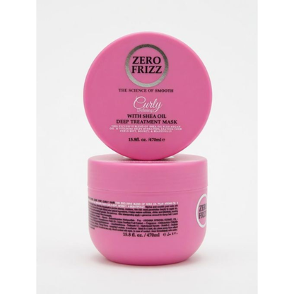 Zero Frizz curly defining Shea oil hair mask in a 470ml jar, designed to reduce frizz and enhance curl definition.