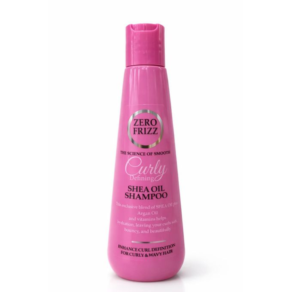 Zero Frizz Curly Defining Shea Oil Shampoo in 355ml bottle, designed for frizz-free, defined curly hair.
