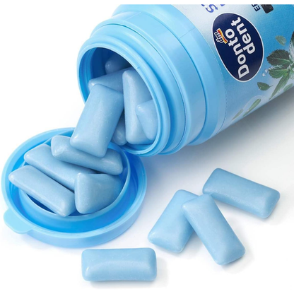 Dontodent Strong Mint Gum packs with 50 pieces, 72g, showing fresh mint-flavored chewing gum in a colorful package.