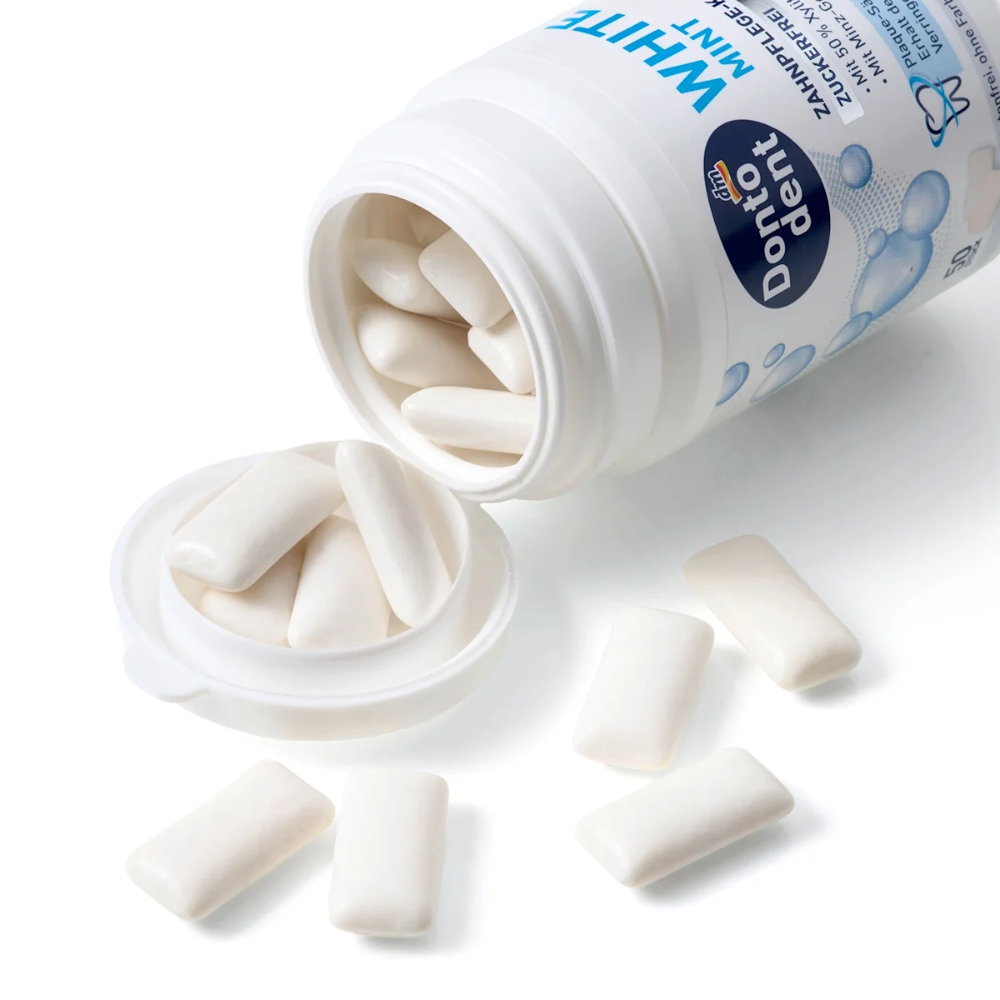 dontodent White Mint Sugar-Free Gum, dental care product with 50 pieces in a pack, designed for fresh breath and oral health