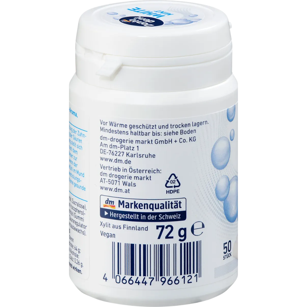 dontodent White Mint Sugar-Free Gum, dental care product with 50 pieces in a package, natural mint flavor, sugar-free chewing gum