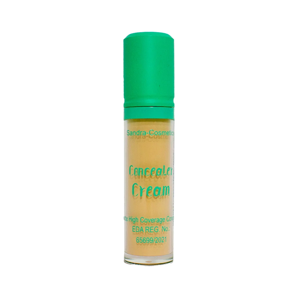 Sandra high coverage concealer cream for makeup, featuring a smooth application and brightening finish.